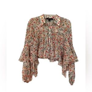 Forever 21 Sz Small Sheer Popover Crop Top Blouse Button Up Boho Cottage Core